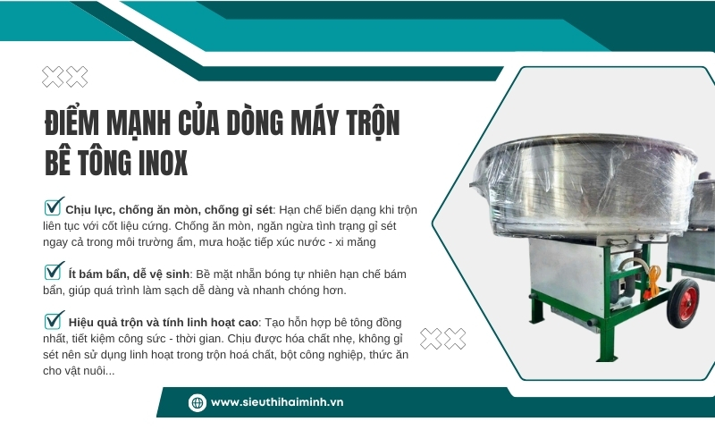 Điểm mạnh của dòng máy trộn bê tông inox 